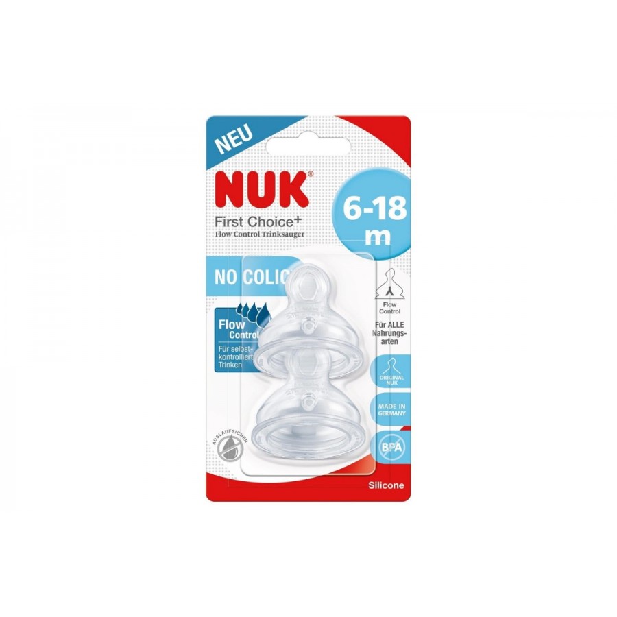 Nuk First Choice Plus Θηλές Σιλικόνης 2 τμχ 6-18 Μηνών Flow Control (10721329)