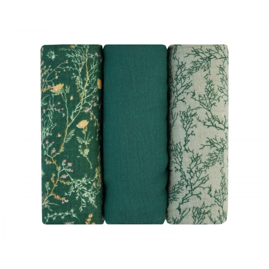 Kikkaboo Πάνες Αγκαλιάς από μουσελίνα set 3 pcs 75x75 cm Secret Garden Green (31103010103)