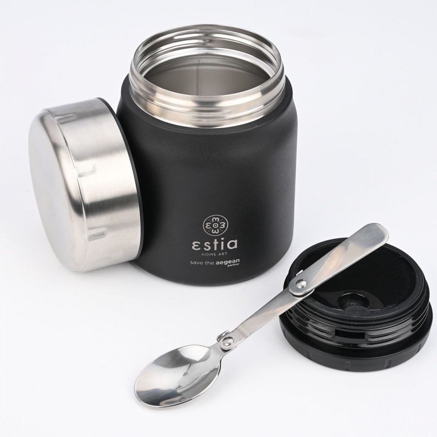 Estia Home Θερμός από ανοξείδωτο ατσάλι φαγητού Lunch Pots 500ml Midnight Black (01-21658)