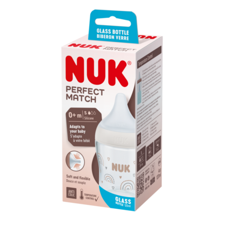 Nuk Μπιμπερό Γυάλινο 120ml Perfect Match με μαλακή θηλή σιλικόνης 0m+ (10211036)