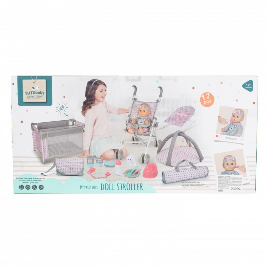 Moni Toys Σετ Κούκλα Μωράκι 36cm  με Αξεσουάρ Grey 89865 (3801005601745)