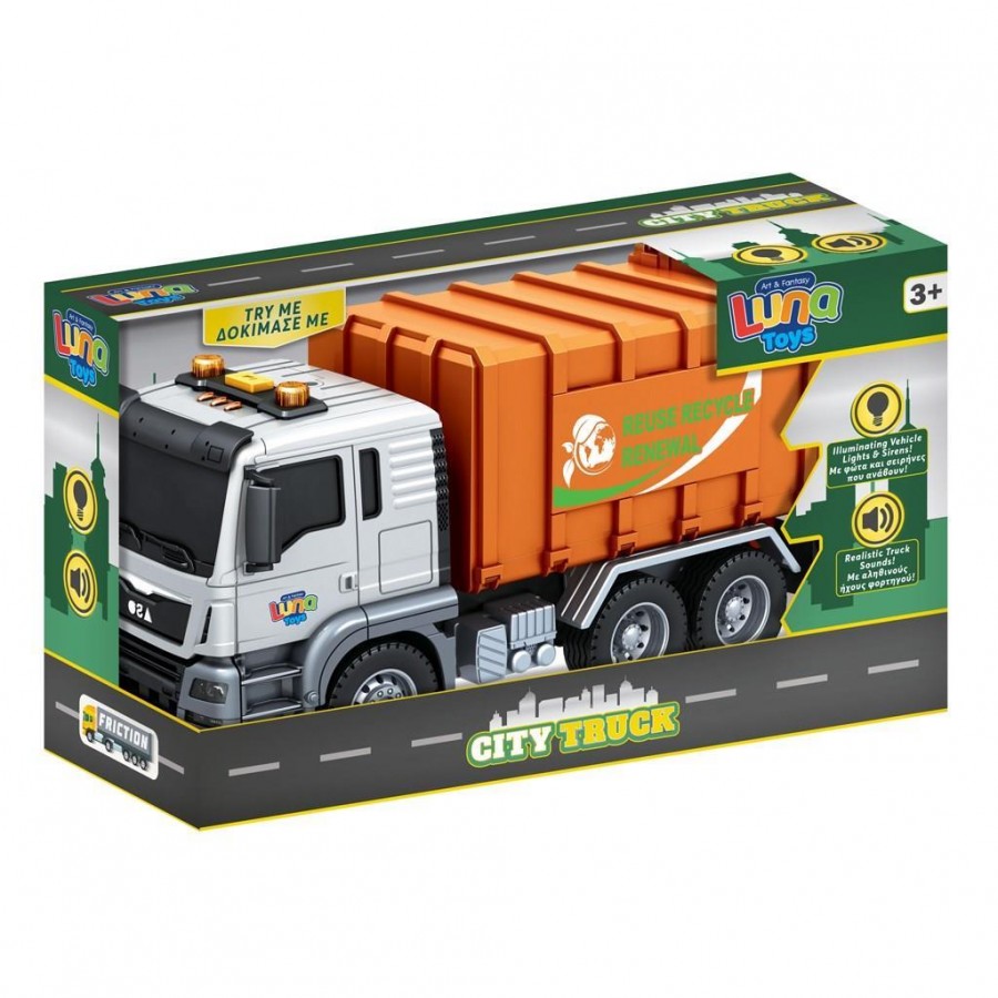 Luna Toys Απορριμματοφόρο Friction 1:14 με ηχητικά και φωτεινά εφέ (622785)