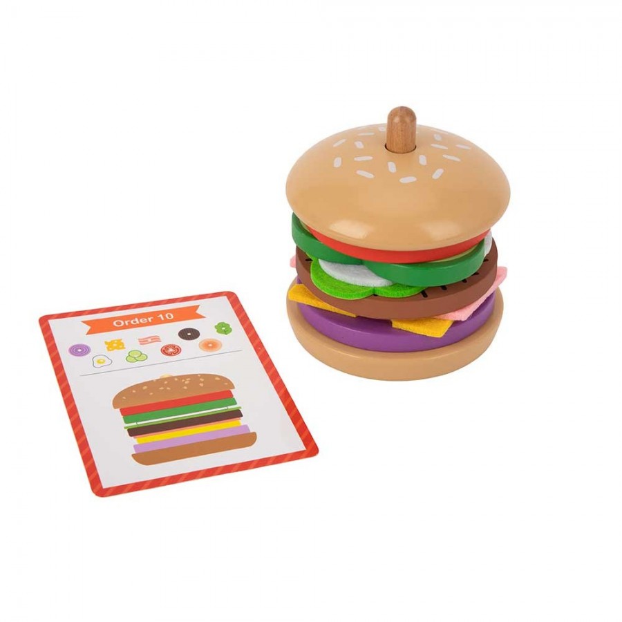 Tooky Toys Παιχνίδι Λογικής & Μίμησης Κατασκευή Burger από Ξύλο & Τσόχα TH844 (6972633372325)