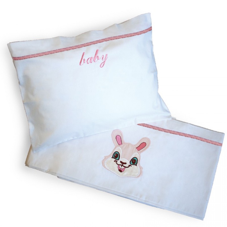 Sbhome  Σετ Σεντόνια Κούνιας με κέντημα Bunny Pink (05.00458)