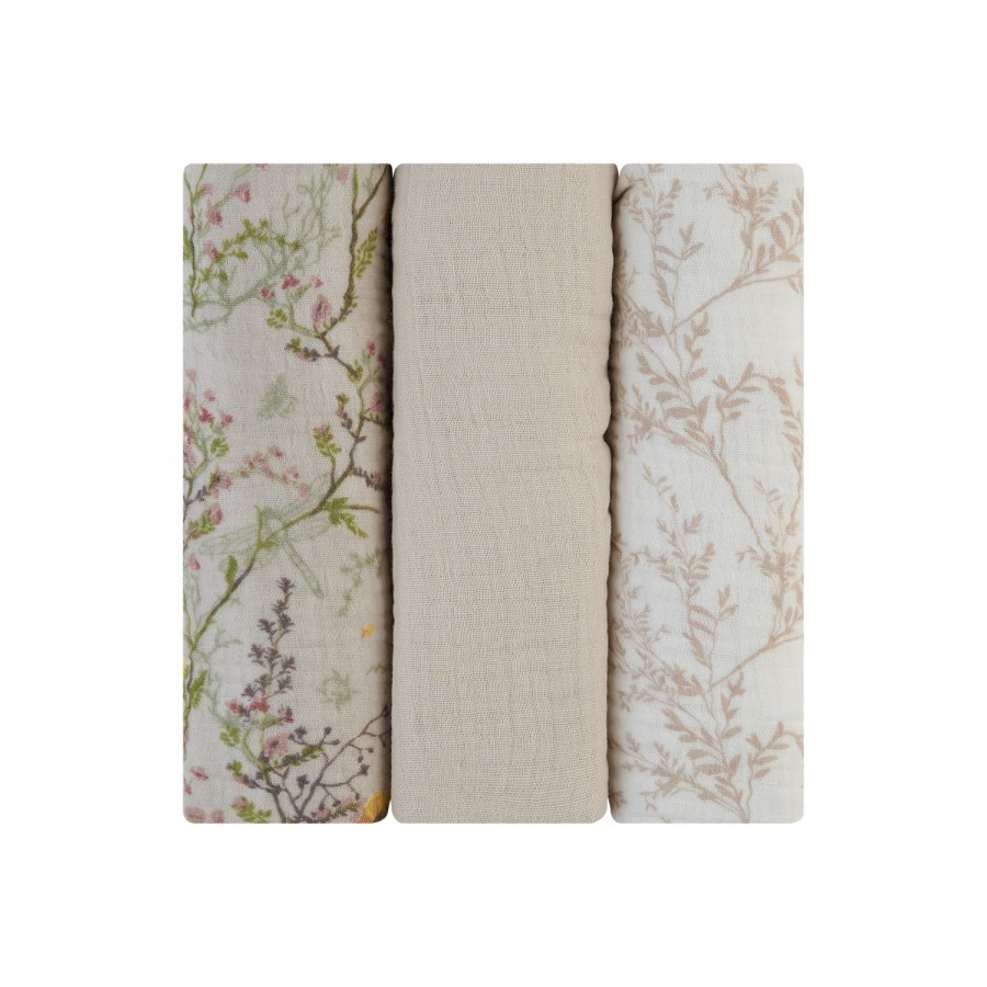 Kikkaboo Πάνες Αγκαλιάς από μουσελίνα set 3 pcs 75x75 cm Secret Garden Beige (31103010107)