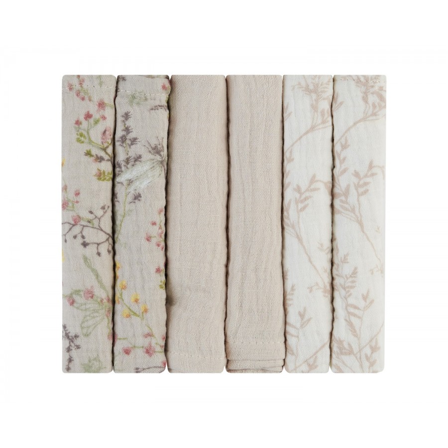 Kikka Boo Λαβέτες Ώμου από Μουσελίνα 6τμχ 30x30cm Secret Garden Beige (31103010109)