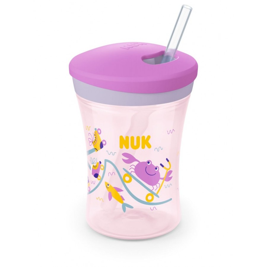 Nuk Παιδικό Ποτηράκι Action Cup  230ml με καλαμάκι που αλλάζει χρώμα Purple  (10255574)