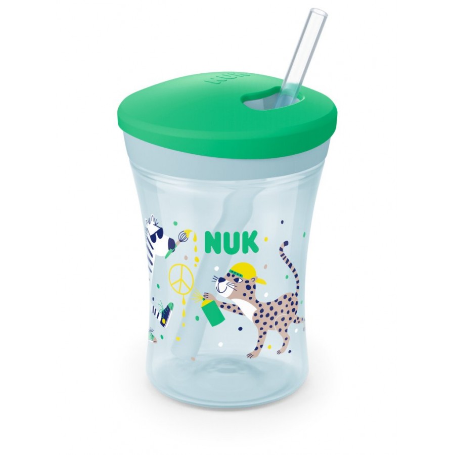 Nuk Παιδικό Ποτηράκι Action Cup  230ml με καλαμάκι που αλλάζει χρώμα Green (10255574)