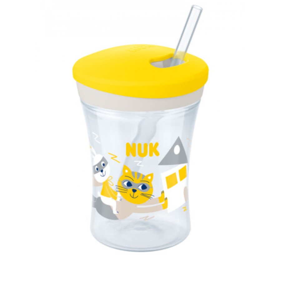 Nuk Παιδικό Ποτηράκι Action Cup  230ml με καλαμάκι που αλλάζει χρώμα Yellow (10255574)