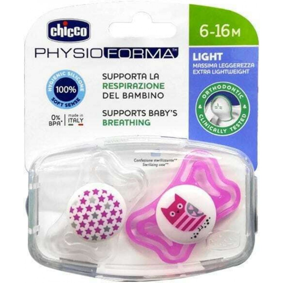 Chicco PhysioForma Light Σιλικόνης Pink/White Owl/Stars 6-16m 2τμχ (C20-71033-11)